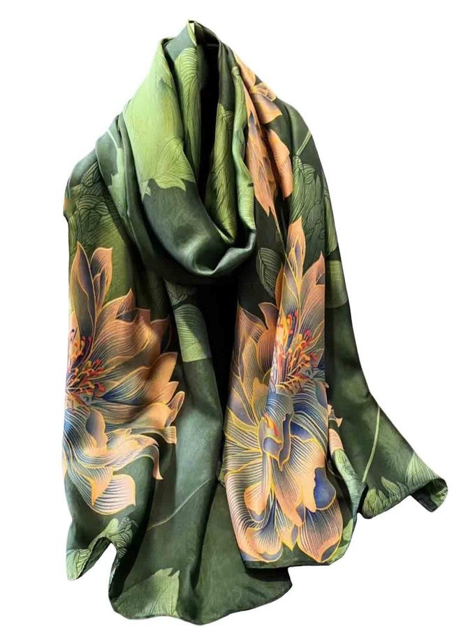 Acotavie Scarfs for Women Dressy Fashion Scarves Long Floral Pattern Scarf Lightweight Sunscreen Shawls (C001 Green) - Image 1